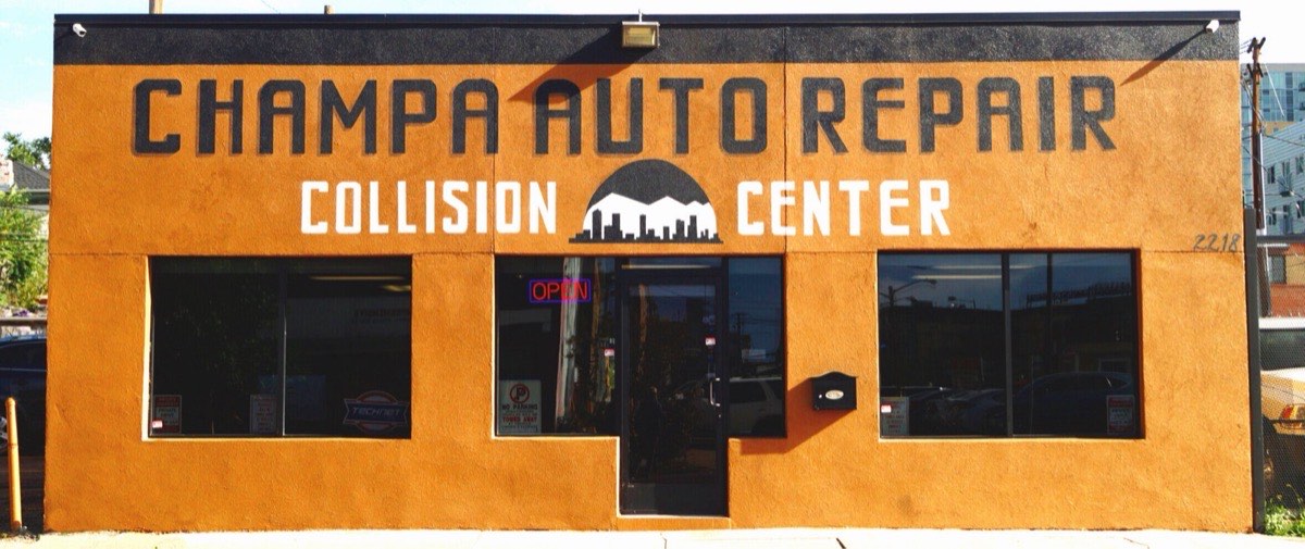 Collision repair work at Champa Collision Center